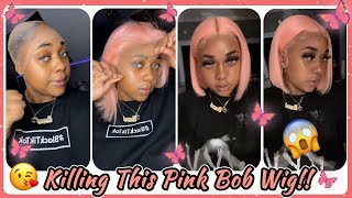 #Elfinhair Review Slay Our Lace Bob Wig! Pink Color Hair | Bob Wig Hairstyle, She Did It!
