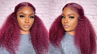 Burgundy Curly Wig | Pre Colored 99J Frontal Wig Install Ft. Ali Pearl Hair