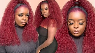 Bomb Burgundy Headband Wig! How To Dye Roots With Spray Color In 5 Minutes! Ft. Asteria Hair
