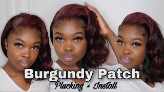 Burgundy Skunk Patch Glueless Frontal Wig Install + Plucking Tutorial | Sogoodhair