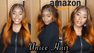 This Wig Is Fire! Unice Auburn Ombre T4/30 Middle Part Human Hair Wig