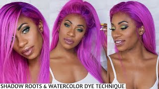 Hot Pink & Purple Shadow Roots & Watercolor Dip Dye Tutorial Ft. Virgin Hair Market