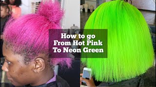 How To Go From Hot Pink To Neon Green | How To Remove Pink Hair Dye| Lime Green Hair Tutorial