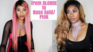 Rose Gold, Soft Pink Hair W/Dark Roots Full Lace Wig Www.Evawigs.Com
