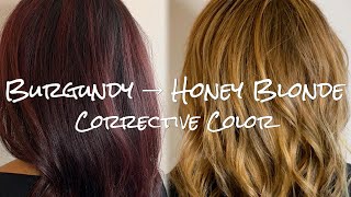 Burgundy To Honey Blonde Corrective Color