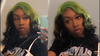 Insane Billie Eilish Inspired Hair Transformation Neon Green Roots  | Tinashehair Wig Review