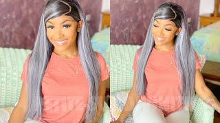 Super Trendy Grey & Black Streak Lace Front Wig Ft. Vshow Hair | Petite-Sue Divinitii