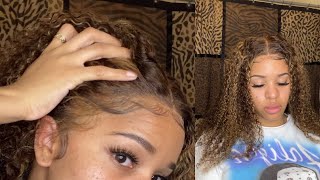 Isee Hair Wig Install: Honey Blonde Piano Highlights Kinky Curly Tl412