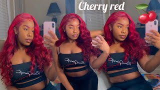 Fire Red Cherry Hair Tutorial | Watch Me Wand Curl My Frontal Wig