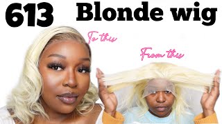 613 Blonde Wig Install || Detailed Process, Dying Brown Roots, Plucking Tutorial