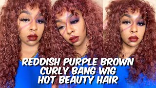 Hot Beauty Hair | Reddish Purle Brown Curly Bang Wig | Halloween Edition | Lindsay Erin