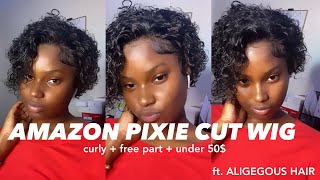 Amazon Curly Frontal Pixie Wig Install | Free Part| Aligegous Hair|Without Bleaching Knots|Under 50$