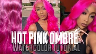 Hot Pink Ombré Watercolor Tutorial | Light Roots | 613 Ossilee Hair On Aliexpress | Affordable Wig