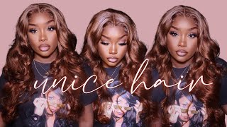 For Beginners! Installing My  Auburn Wig Without Bleaching, Plucking Or Styling!  X Unice Hair