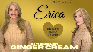 Erica Wig By Envy In Ginger Cream. Luscious Human Hair Blend Long Locks And Cascading Layers