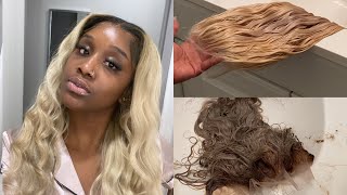 How To Ash Blonde + Dark Brown Roots On 613 Wig