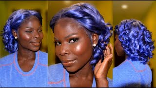 Watercolor Method | Unplanned Blue Ombre Hair | Short Curly Lace Frontal Wig