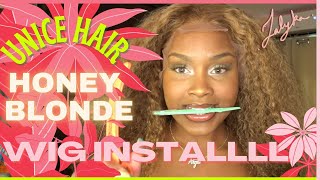 Unice Hair Honey Blonde Curly Wig Install!!