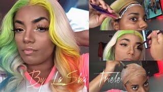 [141] Easy 13X6 Wig Install (Beginner Friendly) | Peekaboo Rainbow Hair | Using Esha Glue