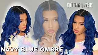  Wow! Navy Blue Hair + Cutting Layers On Lace Wig | Affordable Wig