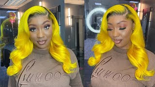 Yellow Wig Tutorial  | How To Dark Roots  | Big Curls | Unice Hair