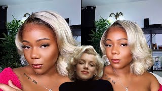 Marylin Monroe Inspired Wig Install Look | How To Get Dark Roots On A Blonde Wig ~ Tinashe Hair