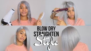 Uglam Hair Grey Lace Front Bob Wig With Side Part