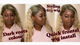 How To Colour Wig Roots/ Quick Wig Installation// Colour 613 Wig/ Style 613 Wig/ Frontal Wig Install