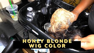 Honey Blonde Wig With Dark Brown Roots Bleaching & Toning!
