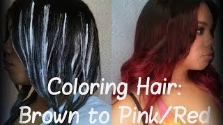 How I:Color My Hair/Wig/Weave Brown To Ombre Pink/Red