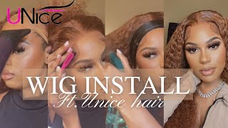 Auburn Brown Frontal Jerry Curly Wig Install | Unice Hair
