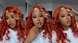 Ginger Lace Wig With Blonde Skunk Stripe  Ft. Junoda Hair