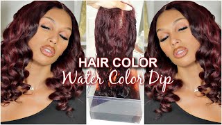 Easy Wig Transformation | Water Color Method | Burgundy Curly Lace Wig