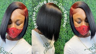 Cherry  Red Reverse Ombré Root Quickweave Bob Start To Finish | Protective Cap Method