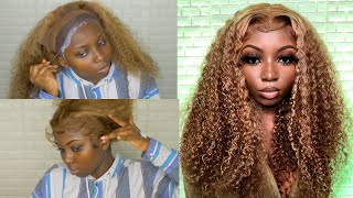 Detailed Curly Frontal Wig Install | Highlight Wig | Beauty Forever Hair