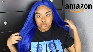 Testing Cheap Amazon Lace Front Wig & Install Electric Blue Wig | Lexiiixoxo