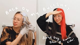Bleaching My Overgrown Roots & Dying My Hair Red | Split Dye Transformation