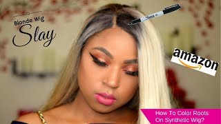 Amazon Blonde Lace Front Wig Review | How To Dye Roots Of Synthetic Wig? (Bestung)