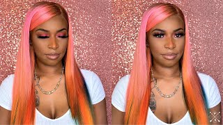 Colorful Pink Rainbow Wig | 613 Wig With Brown Roots | Wig Install | Sunber Hair