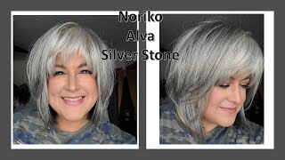 Noriko Alva In Silver Stone | Wig Review | Grey Bob With Bangs, Basic Cap, Professional Hair!