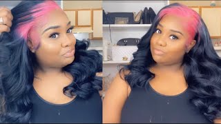 How I Install And Curled This Pink Roots And Black Ends Frontal Wig Beginner Friendly Tutorial￼