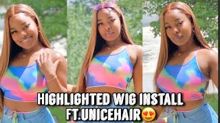Honey Blonde Highlighted Wig Install Ft.Unicehair On Aliexpress #Unicehairreview