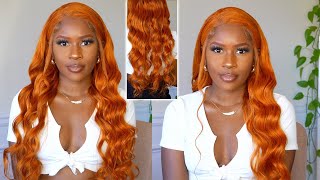 This Is My Color! 24 Inch Orange Ginger Wig Install Start To Finish! Beautiful Beach Waves| Unice