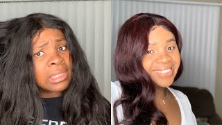 Transforming My Black  Wig To Burgundy Without Bleach!