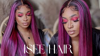 Isee Hair Pink Highlights On Closure Wig