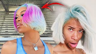 How I Resurrected My Sky Blue Bob Wig & Brought It Back To Life! | Alfred Lewis Lll