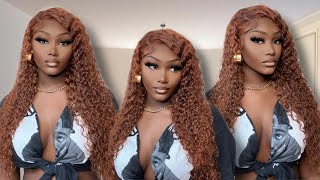 Perfect Vacation Hair + Curly Auburn Brown Lace Frontal Wig Install On Darkskin Ft. Donmily Hair