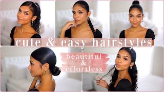 5 Cute & Easy Hairstyles For Wavy/Curly Hair  | Quick & Heatless ♡ | Taina Maria
