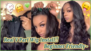 Yep! V Part Wig Easy Install For Beginner! Glueless V Part Wig Slay~ #Elfinhair