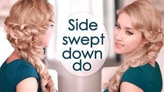 Half Up Half Down Hairstyle With Curls. Prom/Wedding Hair Tutorial, Side Swept
